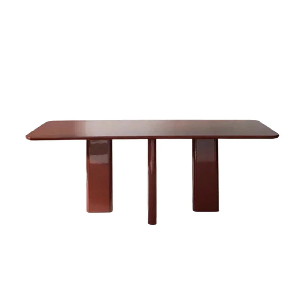 LUXORA 140/160cm Minimalist Solid Wood Long Table - Designer Full Wood Construction Clean Lines Modern Dining & Work Table - Burgundy Red