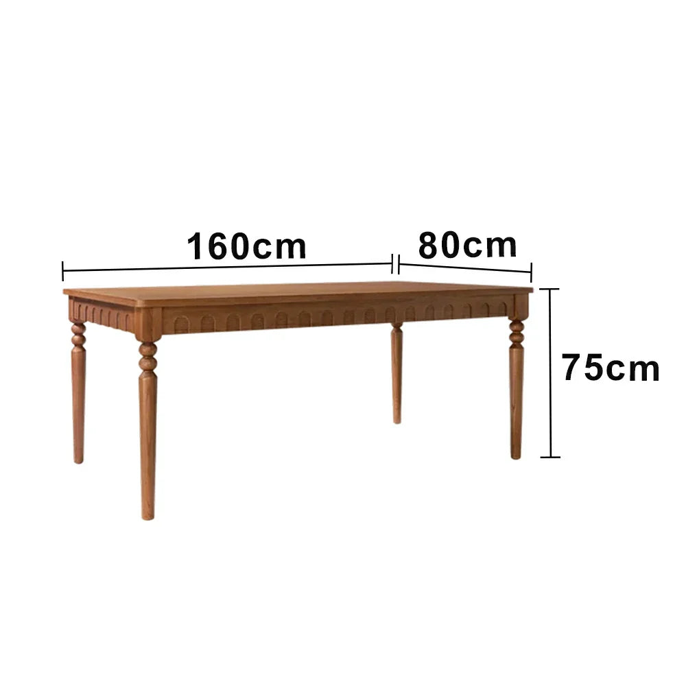 LUXORA 140/160cm New Zealand Pine Solid Wood Dining Table - French Vintage Style Thick Solid Wood Top Stable Structure for Dining & Living Spaces - Walnut