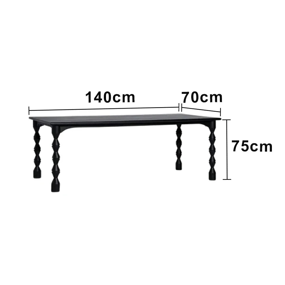 LUXORA 140/160cm American Solid Wood Dining Table - Turned Leg Design Rustic Vintage Style Durable Table for Dining & Living Spaces - Black