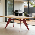 LUXORA 140/160cm New Zealand Pine Solid Wood Dining Table - Nordic Bauhaus Design Thick Wood Top Stable Metal Legs for Dining & Work Spaces - Natural & Red