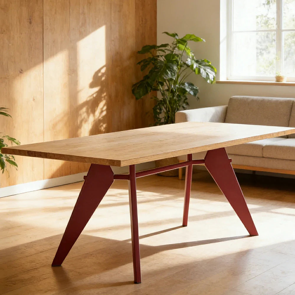 LUXORA 140/160cm New Zealand Pine Solid Wood Dining Table - Nordic Bauhaus Design Thick Wood Top Stable Metal Legs for Dining & Work Spaces - Natural & Red
