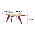 LUXORA 140/160cm New Zealand Pine Solid Wood Dining Table - Nordic Bauhaus Design Thick Wood Top Stable Metal Legs for Dining & Work Spaces - Natural & Red