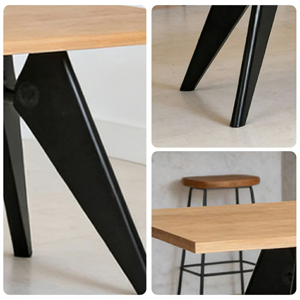 LUXORA 140/160cm New Zealand Pine Solid Wood Dining Table - Nordic Bauhaus Design Thick Wood Top Stable Metal Legs for Dining & Work Spaces - Natural & Black