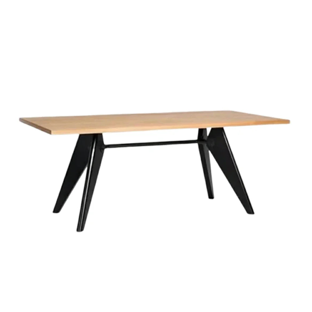 LUXORA 140/160cm New Zealand Pine Solid Wood Dining Table - Nordic Bauhaus Design Thick Wood Top Stable Metal Legs for Dining & Work Spaces - Natural & Black