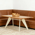 LUXORA 140/160cm New Zealand Pine Solid Wood Dining Table - Nordic Bauhaus Design Thick Wood Top Stable Metal Legs for Dining & Work Spaces - Natural & Beige