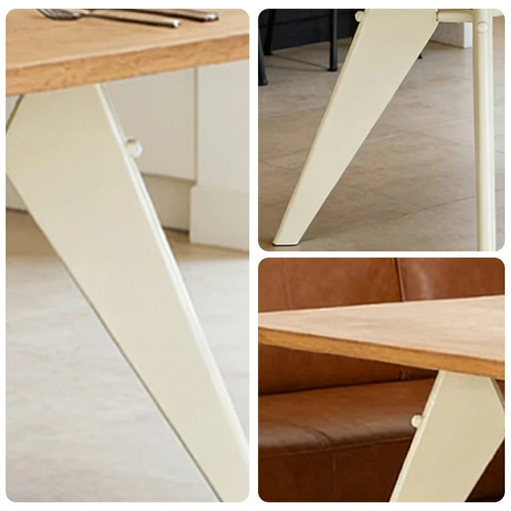 LUXORA 140/160cm New Zealand Pine Solid Wood Dining Table - Nordic Bauhaus Design Thick Wood Top Stable Metal Legs for Dining & Work Spaces - Natural & Beige