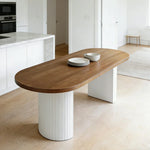 LUXORA 140/160cm Solid Wood Oval Dining Table - Nordic Minimalist Design Smooth Rounded Edges Pedestal Base Table for Dining & Living Spaces - Natural