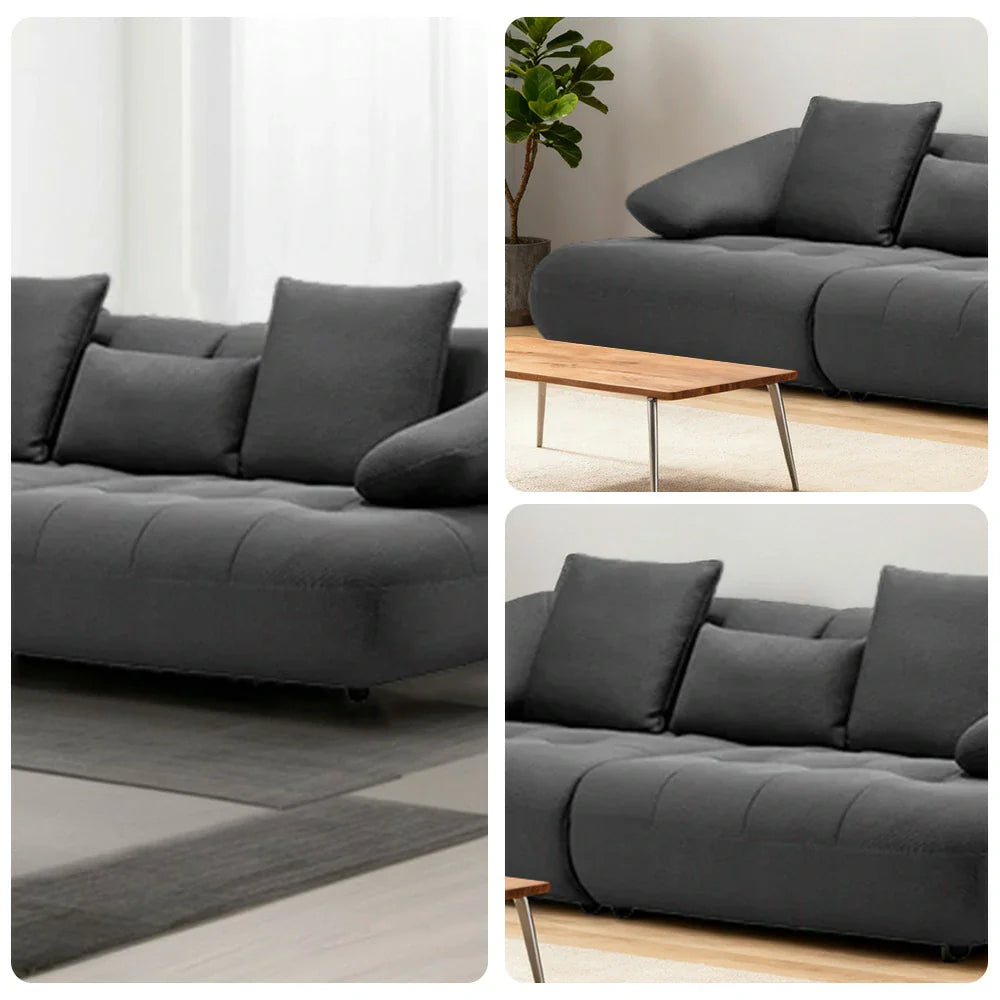 LUXORA Sofa with Adjustable Seat Depth - 3D Breathable Fabric, Wrap-Around Comfort Design - Grey