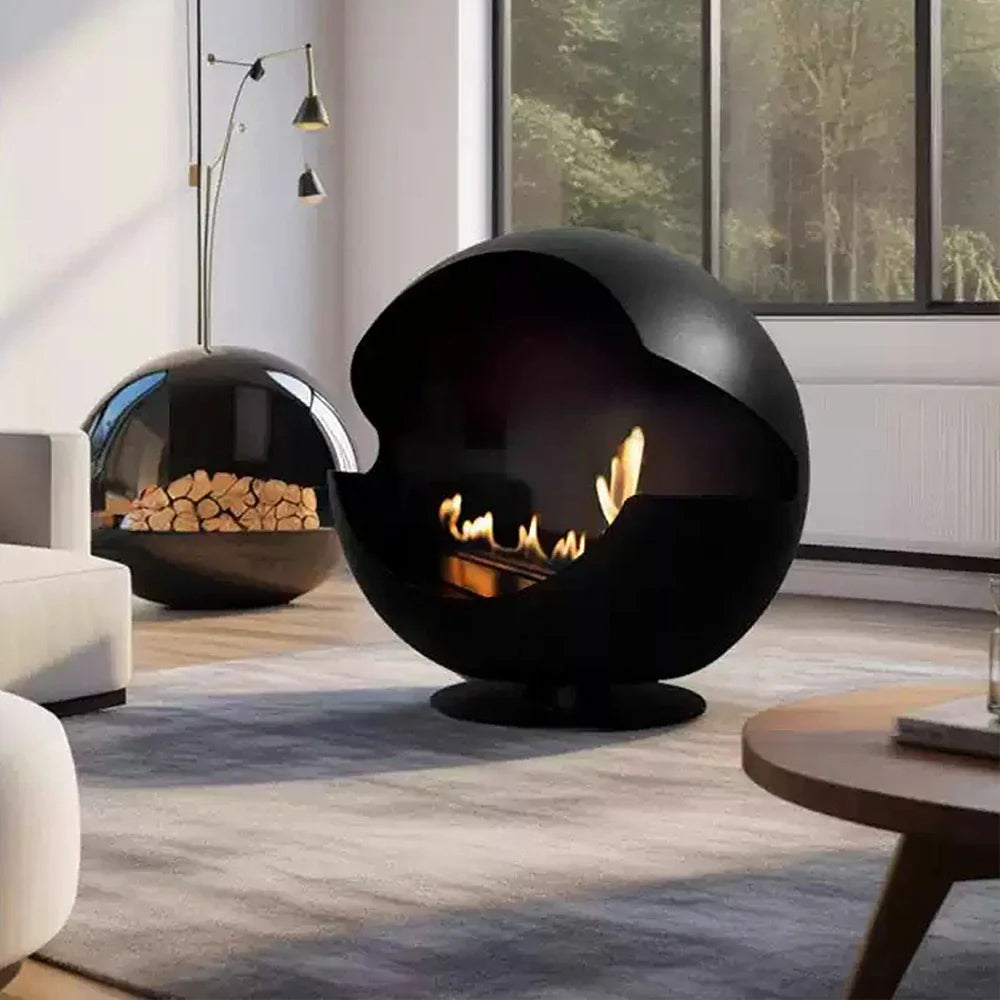 LIVARA Spherical Flame - Pit, Bio-Ethanol Fire Modern 360-degree Fireplace Eco-Friendly View, Clean 60cm/80cm High-Temperature Steel, Stainless Burning, Design