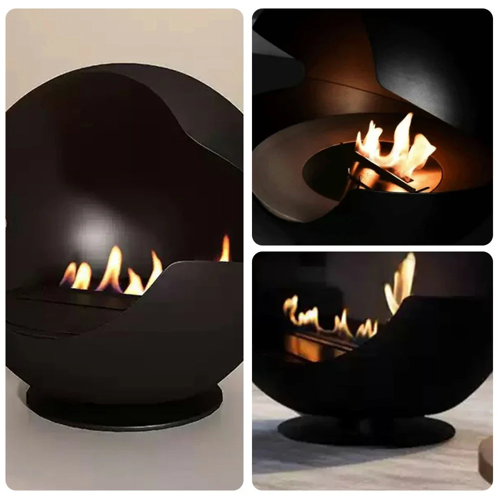LIVARA Spherical Flame - Pit, Bio-Ethanol Fire Modern 360-degree Fireplace Eco-Friendly View, Clean 60cm/80cm High-Temperature Steel, Stainless Burning, Design