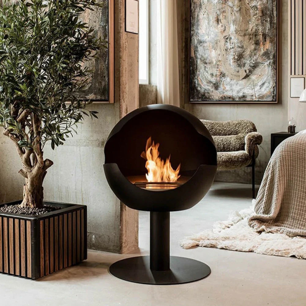 LIVARA Spherical Flame - Pit, Bio-Ethanol Fire Modern 360-degree Fireplace Eco-Friendly View, Clean 60cm/80cm High-Temperature Steel, Stainless Burning, Design