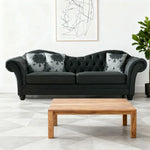 LUXORA Velvet Sofa - Handcrafted Button-Tufted Backrest, Wooden Legs, Elegant British-Inspired Design - Black