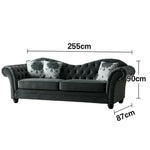 LUXORA Velvet Sofa - Handcrafted Button-Tufted Backrest, Wooden Legs, Elegant British-Inspired Design - Black