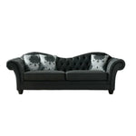 LUXORA Velvet Sofa - Handcrafted Button-Tufted Backrest, Wooden Legs, Elegant British-Inspired Design - Black