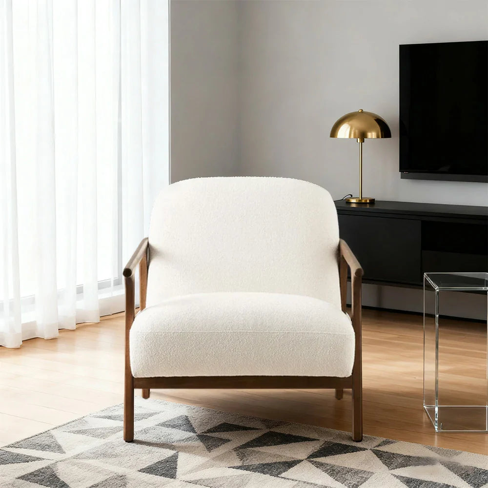 LUXORA Lounge Chair - Deep Seat Comfort, Cotton-Linen Upholstery, Relaxed Modern Style - White