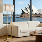 LUXORA Floor Lamp - Soft Ambient Lighting, Hand-Crafted Wire Design, Beige Shade, Metal Frame with Gold Base