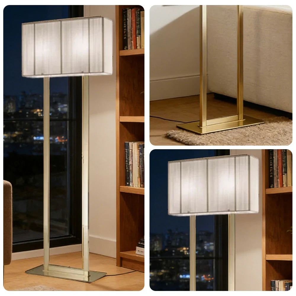 LUXORA Floor Lamp - Soft Ambient Lighting, Hand-Crafted Wire Design, Beige Shade, Metal Frame with Gold Base