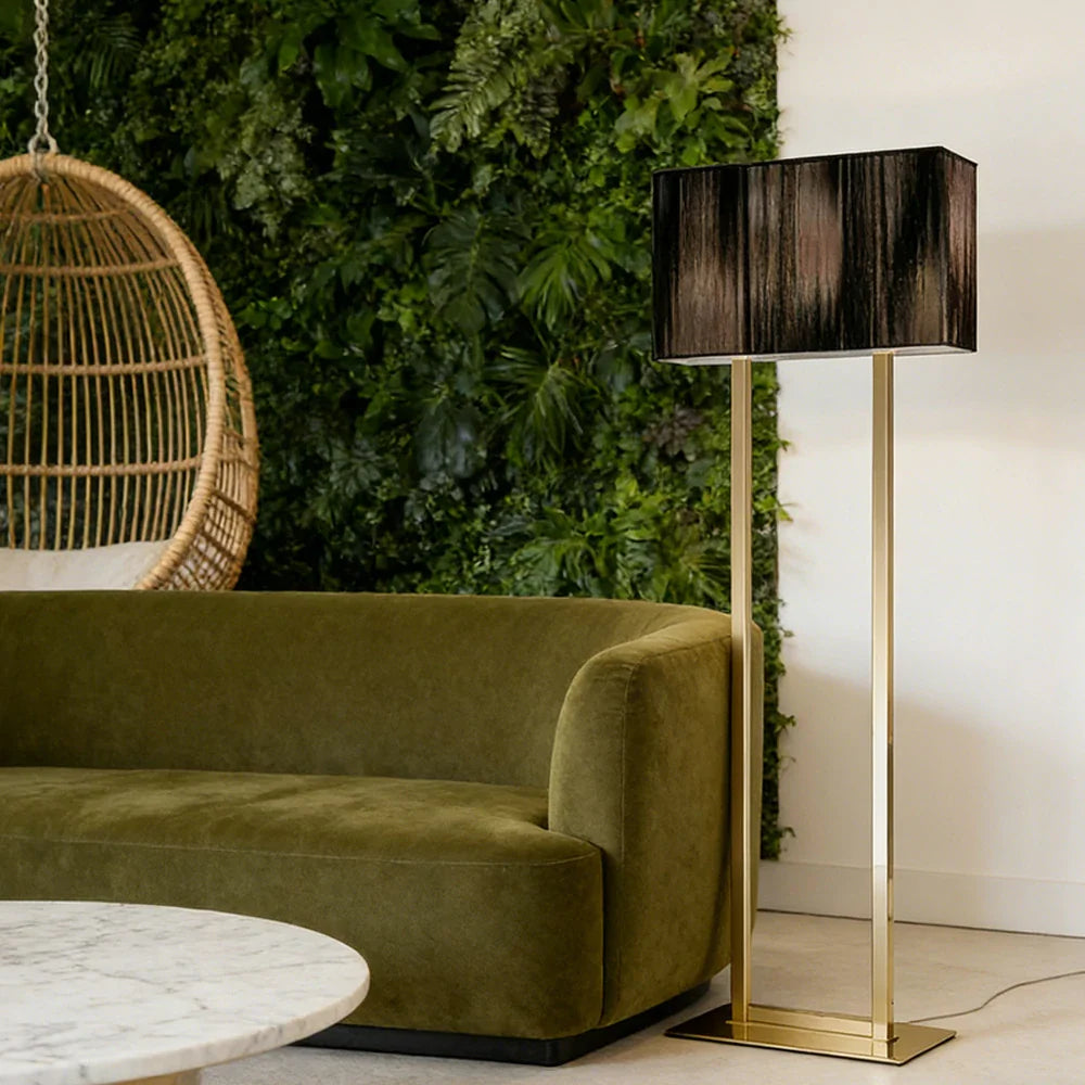 LUXORA Floor Lamp - Soft Ambient Lighting, Hand-Crafted Wire Design, Grey Shade, Metal Frame with Gold Base