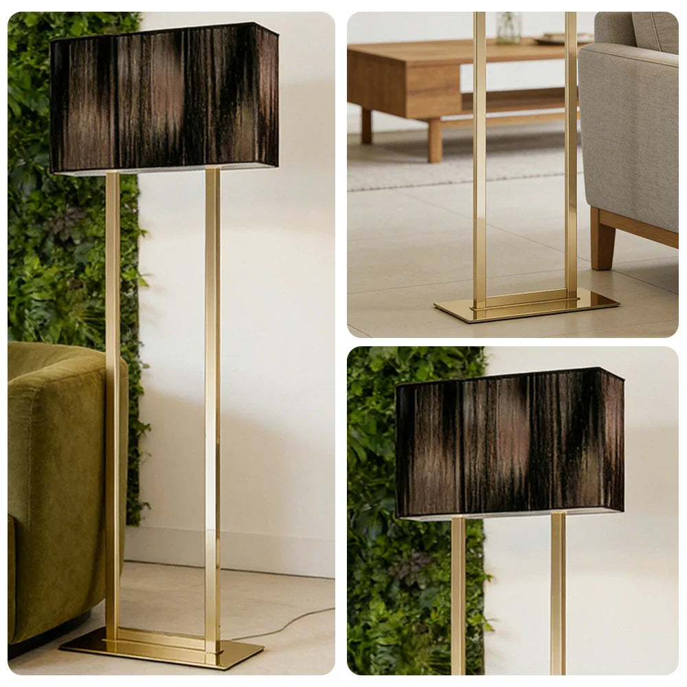 LUXORA Floor Lamp - Soft Ambient Lighting, Hand-Crafted Wire Design, Grey Shade, Metal Frame with Gold Base