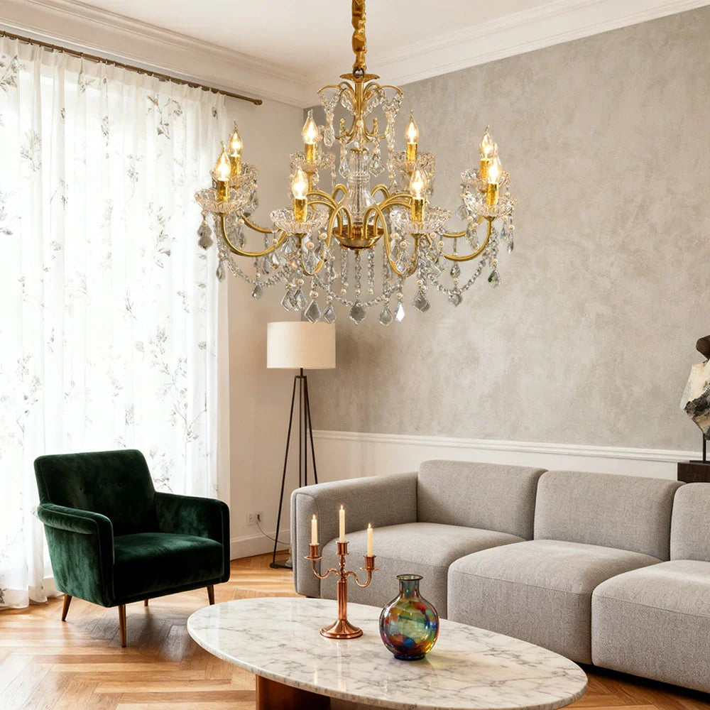 LUXORA 65/75/92cm Crystal Pendant Light High-Quality Iron Frame, Adjustable Height, Crystal Beads, Elegant Light Diffusion