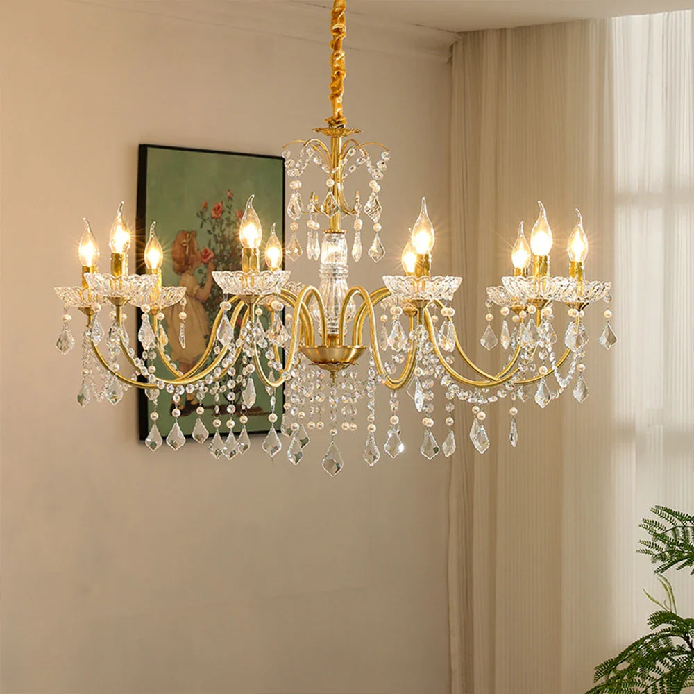 LUXORA 65/75/92cm Crystal Pendant Light High-Quality Iron Frame, Adjustable Height, Crystal Beads, Elegant Light Diffusion
