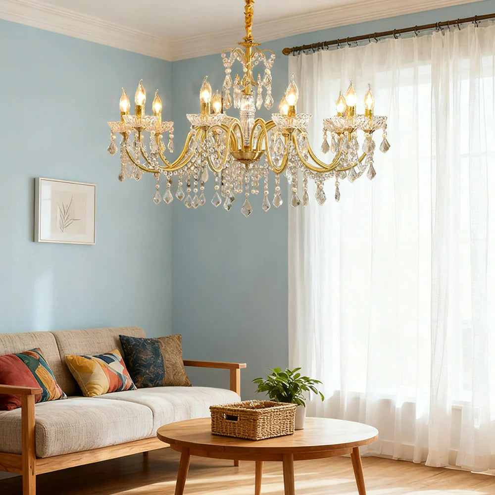 LUXORA 65/75/92cm Crystal Pendant Light High-Quality Iron Frame, Adjustable Height, Crystal Beads, Elegant Light Diffusion