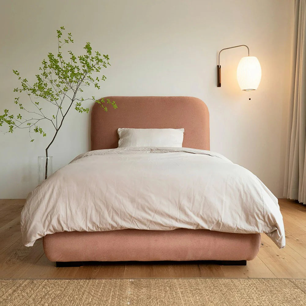 LUXORA Upholstered Bed Cotton-Linen Frame 150/180cm, Headboard Fabric Solid - High-Density Sponge Wood, Pink