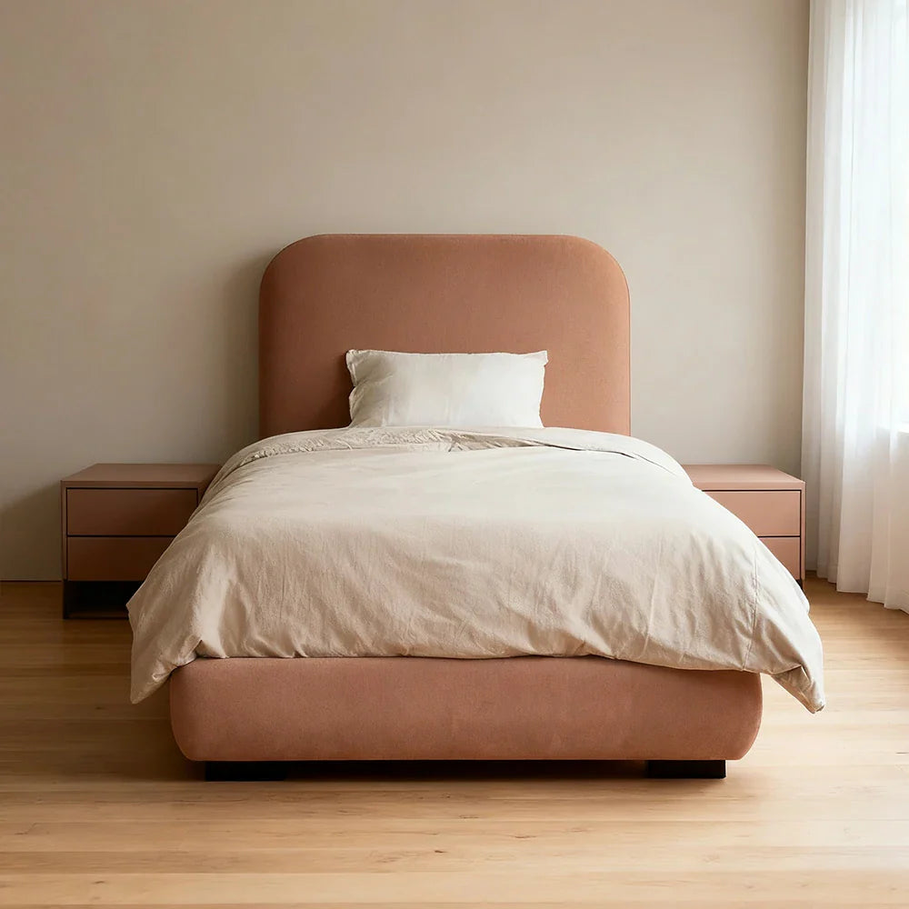 LUXORA Upholstered Bed Cotton-Linen Frame 150/180cm, Headboard Fabric Solid - High-Density Sponge Wood, Pink