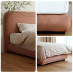 LUXORA Upholstered Bed Cotton-Linen Frame 150/180cm, Headboard Fabric Solid - High-Density Sponge Wood, Pink