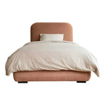 LUXORA Upholstered Bed Cotton-Linen Frame 150/180cm, Headboard Fabric Solid - High-Density Sponge Wood, Pink