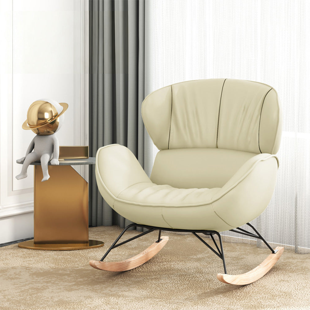 LUXORA Rocking Design - Foam, Chair 105-degree Rocking Recline, Leather, High-Density Ash Wood Base, Stable Tech White
