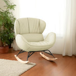 LUXORA Rocking Design - Foam, Chair 105-degree Rocking Recline, Leather, High-Density Ash Wood Base, Stable Tech White