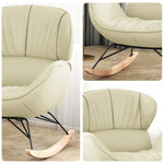 LUXORA Rocking Design - Foam, Chair 105-degree Rocking Recline, Leather, High-Density Ash Wood Base, Stable Tech White