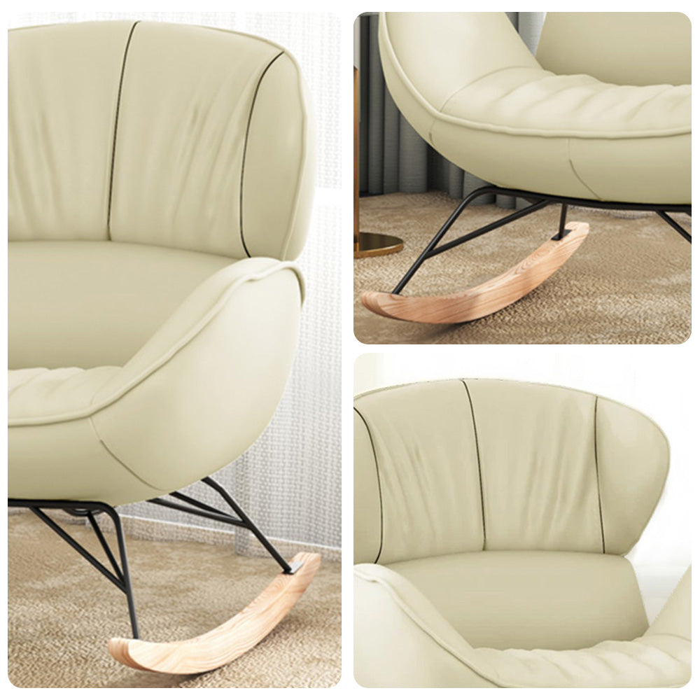 LUXORA Rocking Design - Foam, Chair 105-degree Rocking Recline, Leather, High-Density Ash Wood Base, Stable Tech White