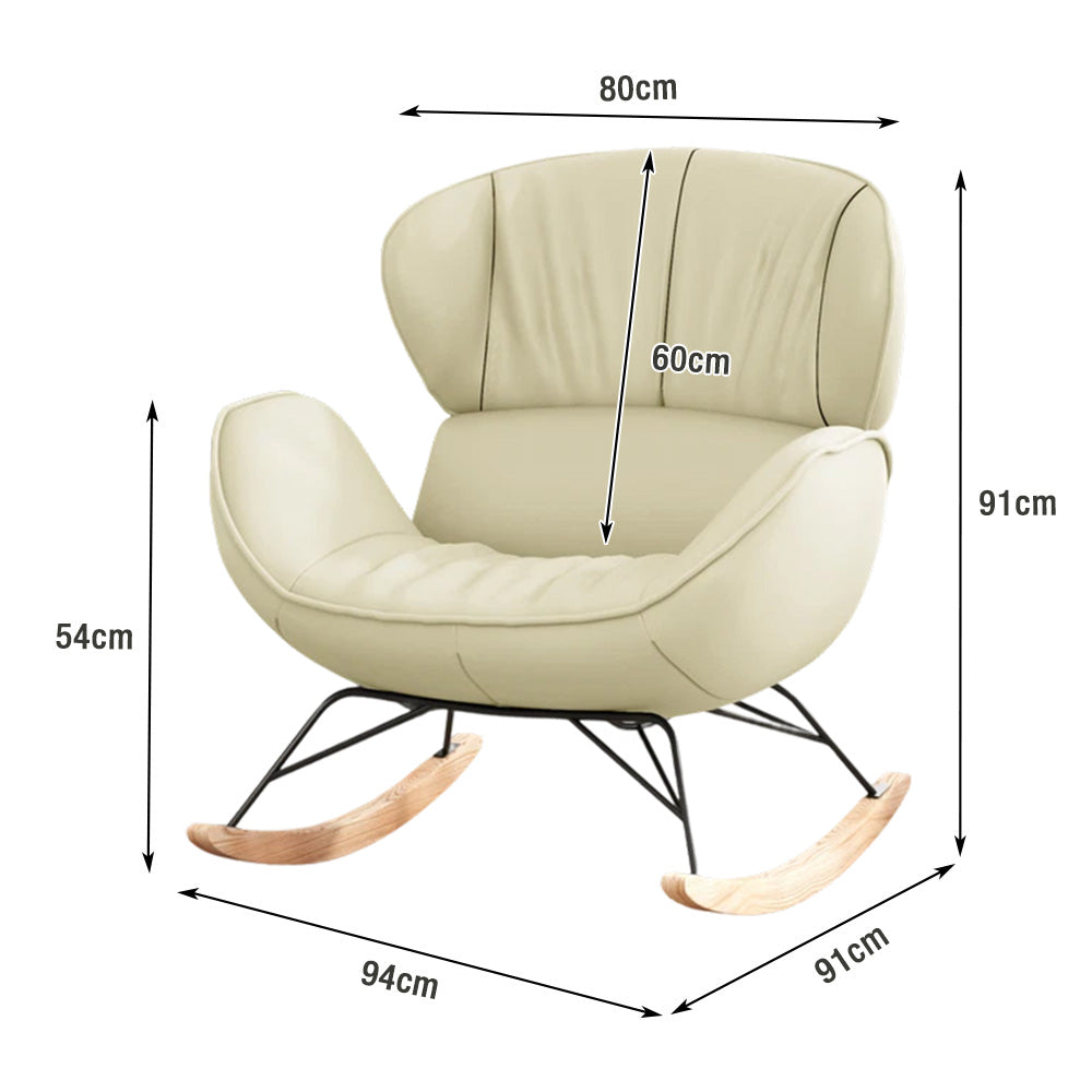 LUXORA Rocking Design - Foam, Chair 105-degree Rocking Recline, Leather, High-Density Ash Wood Base, Stable Tech White