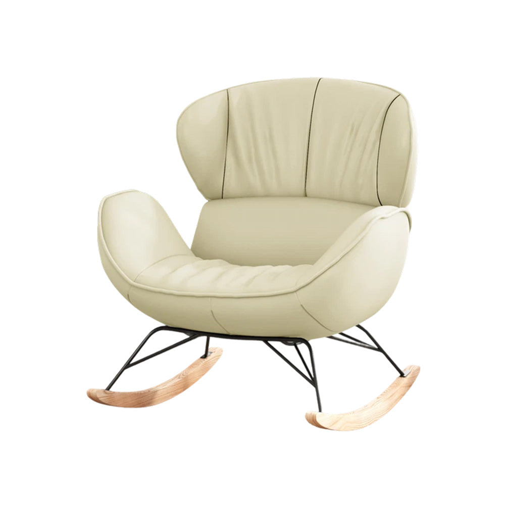 LUXORA Rocking Design - Foam, Chair 105-degree Rocking Recline, Leather, High-Density Ash Wood Base, Stable Tech White