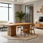 LUXORA 140/160cm Dining Table - Premium Veneer Tabletop, Double Pedestal Base, Modern Sculptural Look - Wood