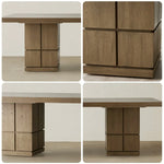 LUXORA 140/160cm Dining Table - Premium Veneer Tabletop, Double Pedestal Base, Modern Sculptural Look - Wood