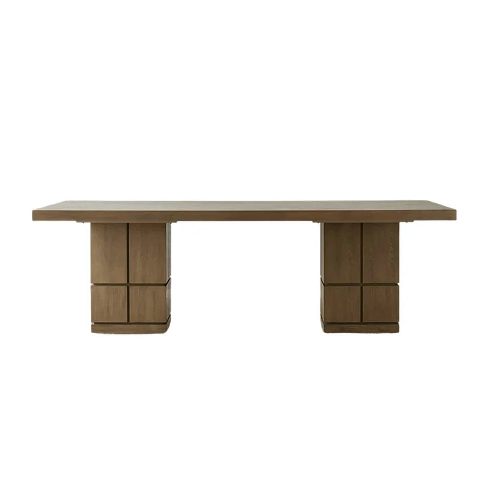 LUXORA 140/160cm Dining Table - Premium Veneer Tabletop, Double Pedestal Base, Modern Sculptural Look - Wood