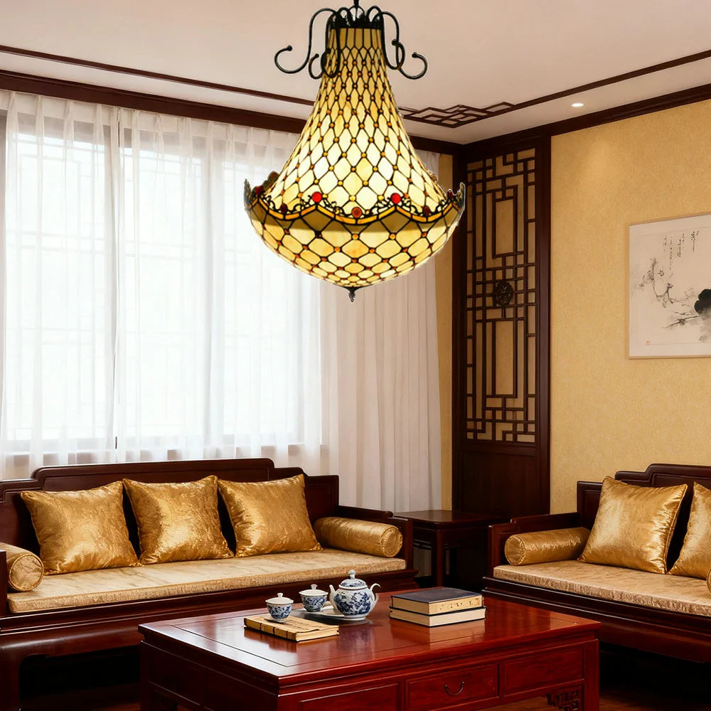 LUXORA Crystal Handcrafted E27 - Height, Glass, Frame, Socket, Adjustable Elegant for Iron Coloured Illumination Light High-Temperature Pendant