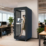 MODERA BJK-101021 Ventilation 1.0x1.0m Lighting, Casters Office Steel w/ - Panel Booth Compact Soundproof Black