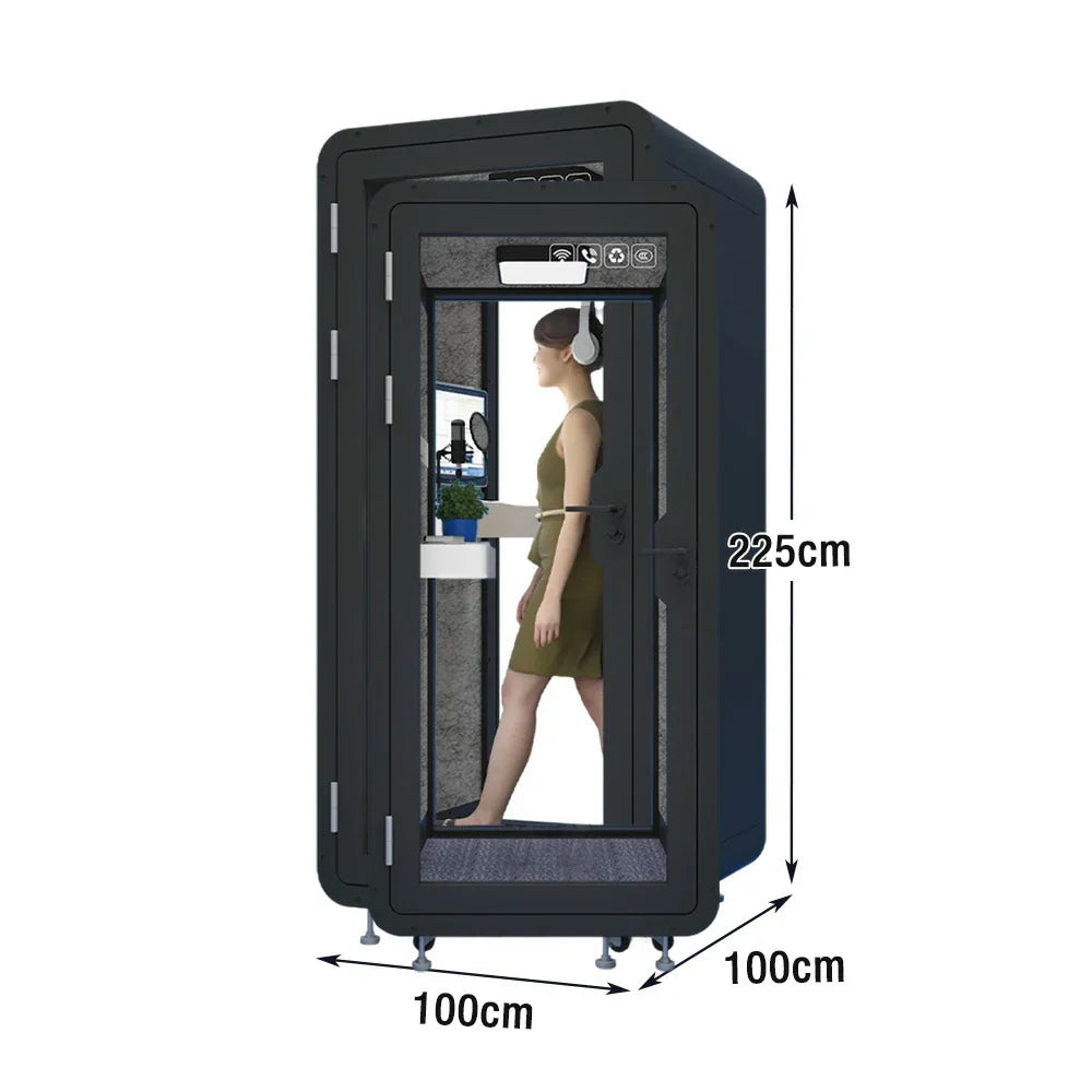 MODERA BJK-101021 Ventilation 1.0x1.0m Lighting, Casters Office Steel w/ - Panel Booth Compact Soundproof Black