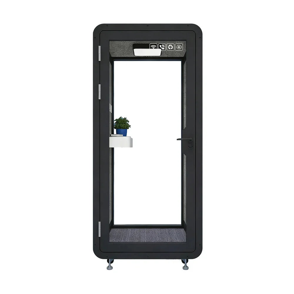 MODERA BJK-101021 Ventilation 1.0x1.0m Lighting, Casters Office Steel w/ - Panel Booth Compact Soundproof Black