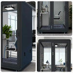 MODERA BJK-141221 w/ Meeting Ventilation Lighting, 1.4x1.2m Steel - Panel Office Casters Booth Soundproof Black