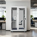 MODERA BJK-141221 Soundproof w/ 1.4x1.2m - Ventilation Office Casters Lighting, Meeting Booth Steel Panel White