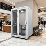 MODERA BJK-141221 Soundproof w/ 1.4x1.2m - Ventilation Office Casters Lighting, Meeting Booth Steel Panel White