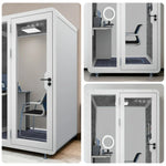 MODERA BJK-141221 Soundproof w/ 1.4x1.2m - Ventilation Office Casters Lighting, Meeting Booth Steel Panel White