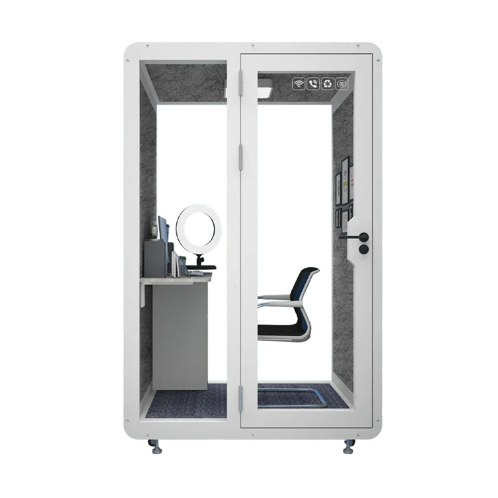 MODERA BJK-141221 Soundproof w/ 1.4x1.2m - Ventilation Office Casters Lighting, Meeting Booth Steel Panel White