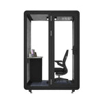 MODERA BJK-151321 Casters Meeting Steel - Soundproof Booth Panel Lighting, Ventilation 1.5x1.3m w/ Office Black