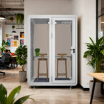MODERA BJK-151321 Casters Lighting, Steel Office Soundproof - w/ Booth Ventilation Panel Meeting 1.5x1.3m White